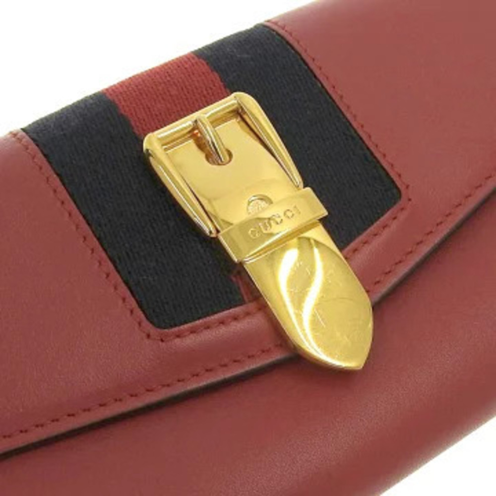 Gucci Continental Wallet Snap Closure Long Leather Canvas Red Navy Blue - Picture 4 of 6